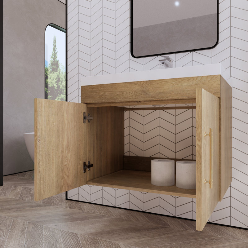 Foushee 29.53'' Single Bathroom Vanity with Acrylic Top, Oak, 30"
