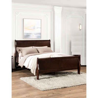 Grand lit en bois de cerisier foncé foncé, mobilier de chambre contemporain, anglais, à l'épreuve, fondation requise