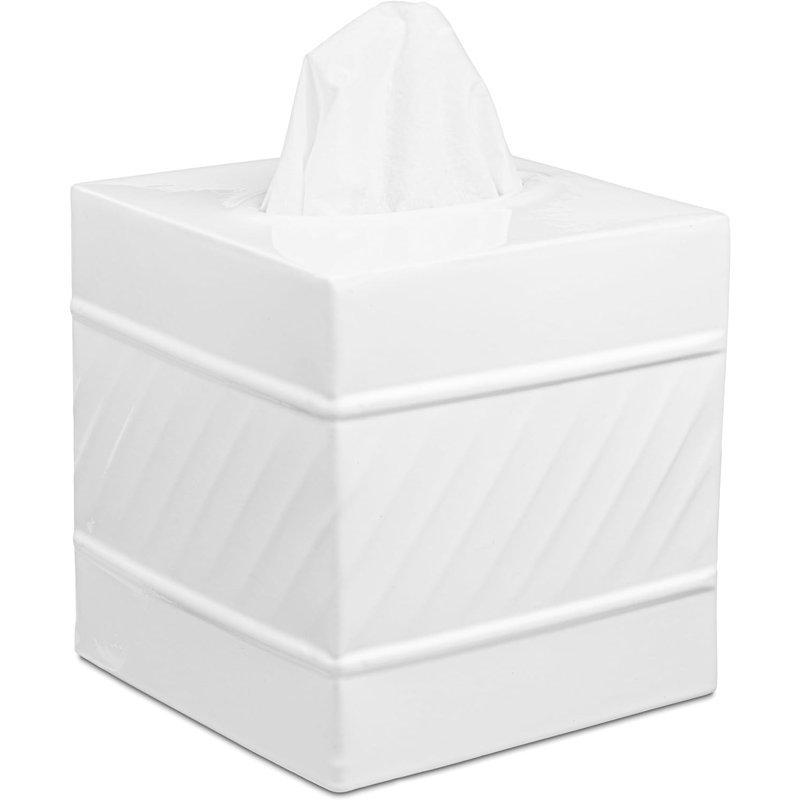 White Wave Embossed Metal Square Tissue Box Cover
