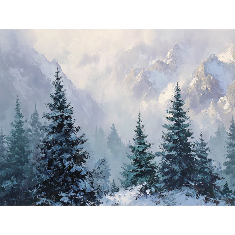 «Snowy Peaks and Evergreen», art mural sur toile tendue, H 16 po x l 24 po