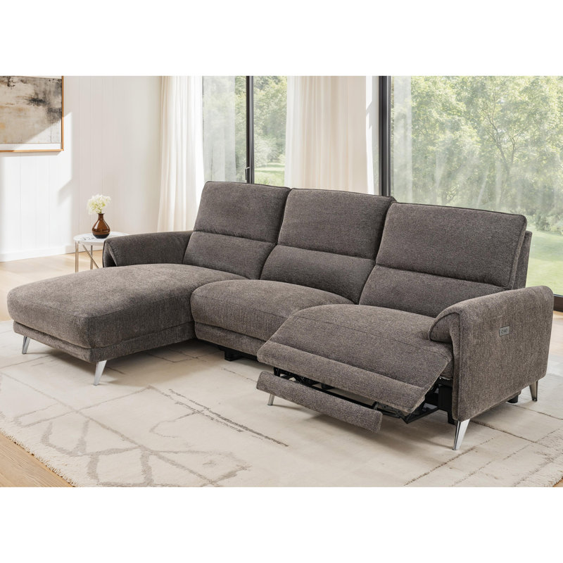 Canapé modulaire surdimensionné avec ports USB Baria, Orienté à gauche (vu de face), Chenille brun
