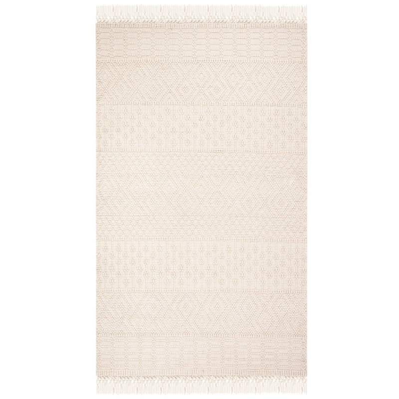 Aldeline Hand-Woven Flatweave Wool Ivory Area Rug, Rectangle 69 x 122cm