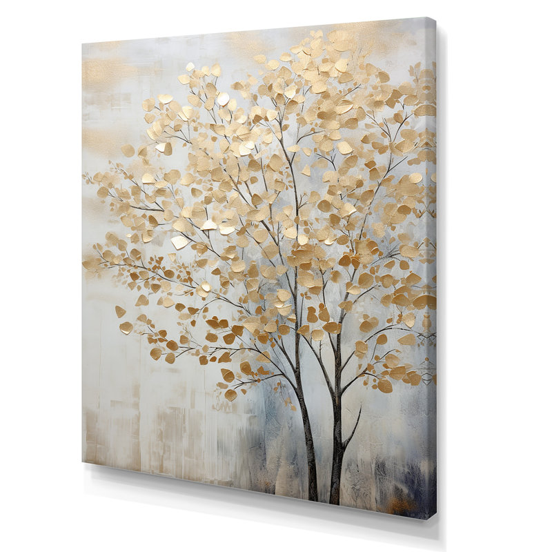 Minimalisme, scène d'arbres bleus et dorés - Art mural arbres, H 44 po x l 34 po x P 1,5 po, Toile tendue