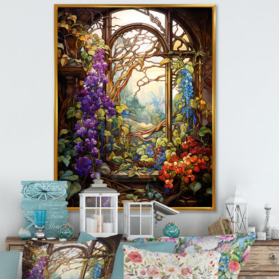 Purple And Yellow Flower Window Gardens II - Floral Window Wall Art