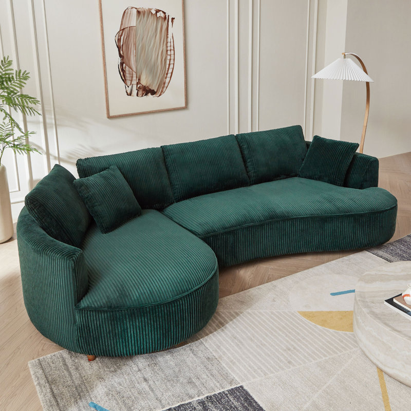 Canapé modulaire en velours côtelé Julio, Velours côtelé vert, Retour à gauche