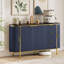 Buffet cannelé 60'' 4 portes 3 tiroirs Pieds dorés - Bleu