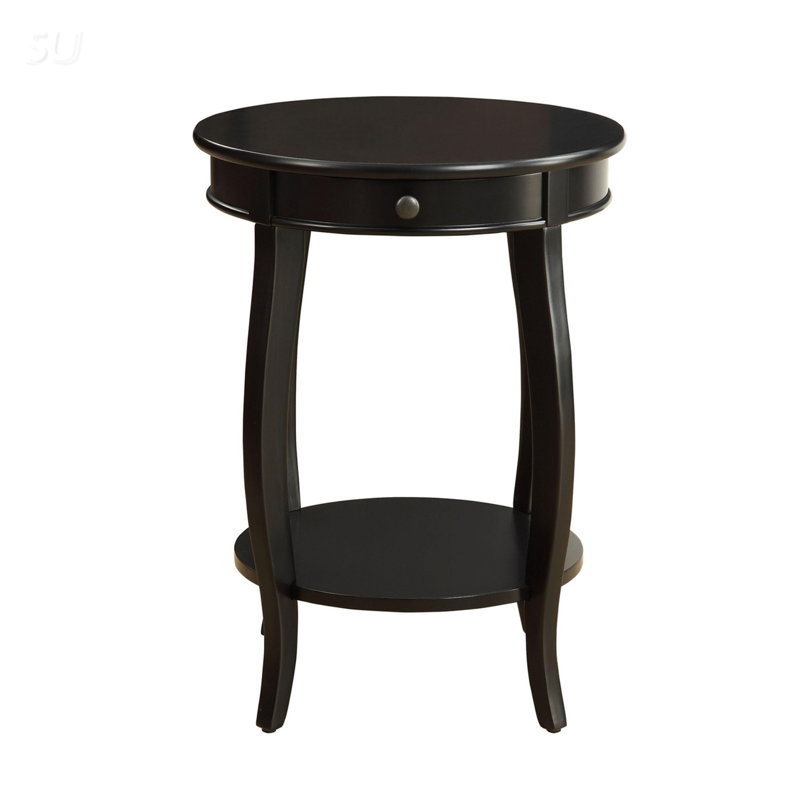 Table d'appoint ronde avec 1 tiroir et rangement ouvert, parfaite pour les salons de style rétro et les petits espaces