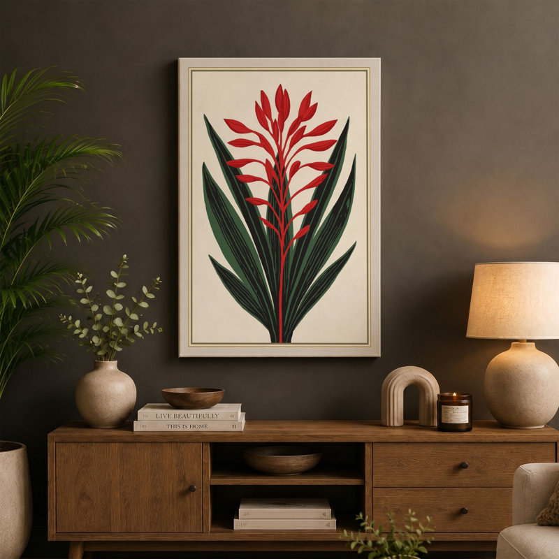 Torch Flower Botanical - Wrapped Canvas, 36x24 - 91.4 x 61.0 cm, Taupe Border
