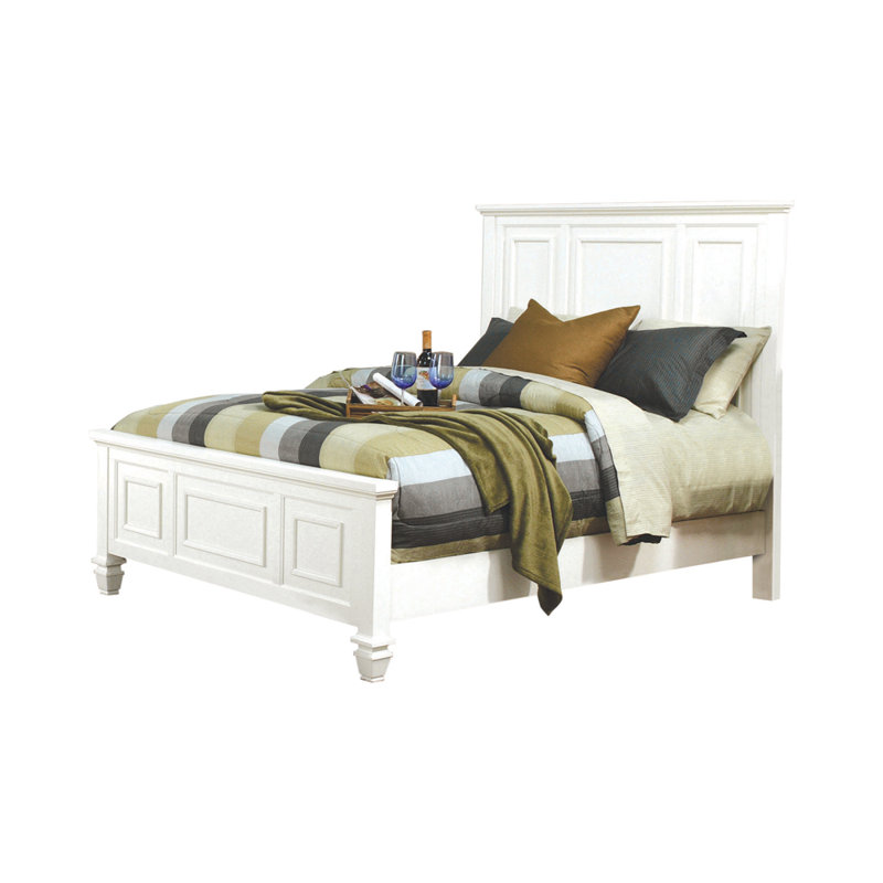 Doddy Solid Wood Standard Bed, White, Queen