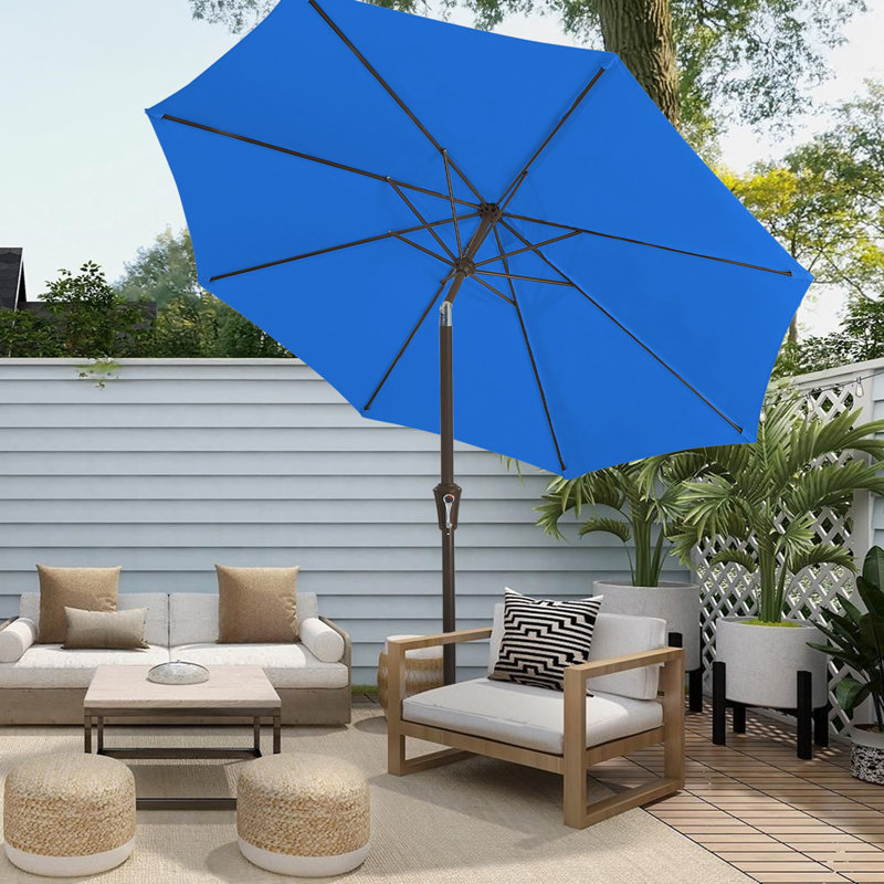 Parasol de marché inclinable Germar, H 95,7 po x l 120 po x P 120 po, Bleu