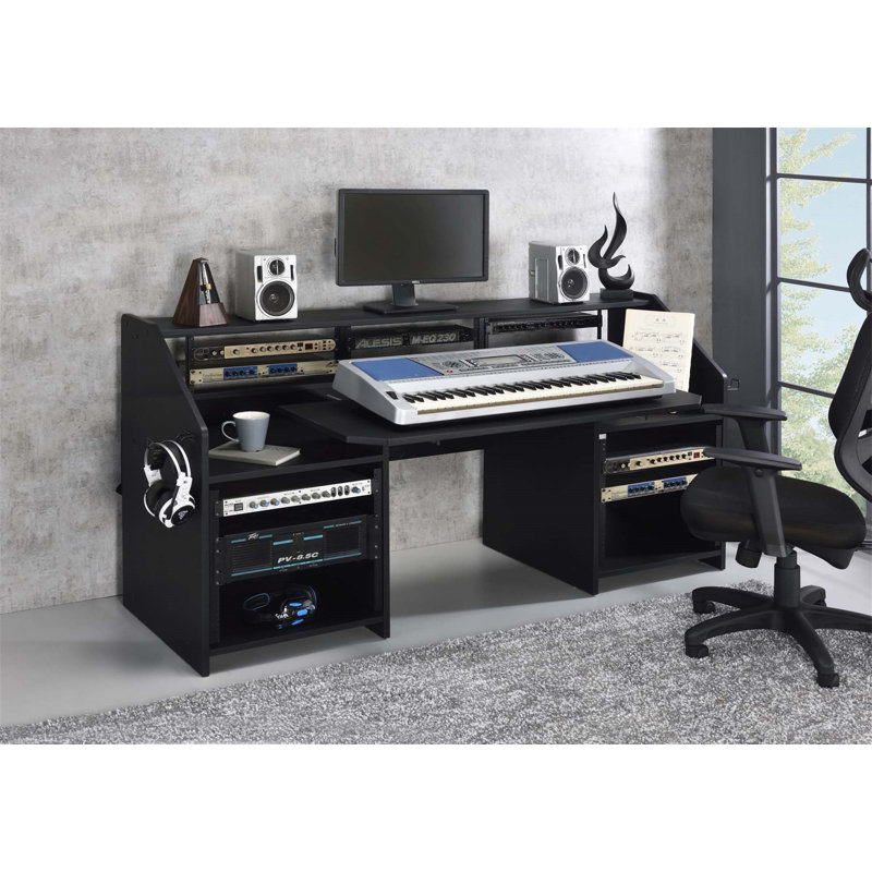 Bureau de musique rectangulaire avec 2 compartiments ouverts (sans les chaises de bureau), Noir