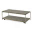Élégante table basse à structure en métal avec roulettes, parfaite pour les espaces de vie modernes et polyvalents.