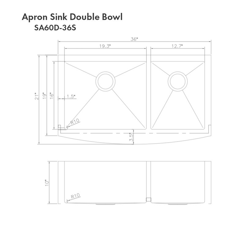 DuraSnow® ZLINE 36" Niseko Farmhouse Apron Mount Double Bowl Fingerprint Resistant Stainless Steel Kitchen Sink with Bottom Grid