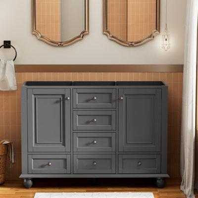 48" Double Sink Bathroom Vanity Base Only, Painted Surface, Soft-Close Doors