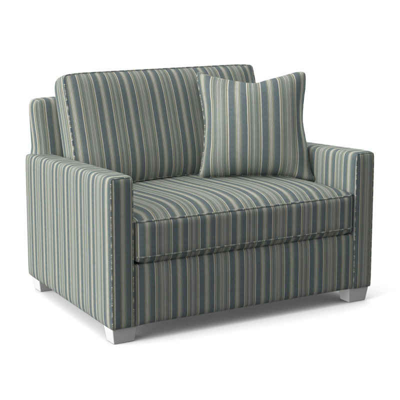 Nicklaus Sleeper Sofa, Frost White Finish, Green and Blue Stripe; 0252-54, 5" Innerspring Mattress