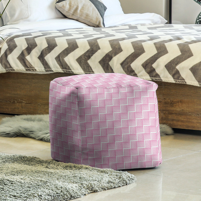 Repose-pieds cubique à rayures classic basketweave, Rose / gris