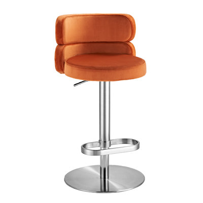 Giacamo Adjustable Height 360° Swivel Velvet Counter & Bar Stool with Low Back and Stainless Steel Pedestal Base (Set of 1)