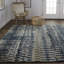 Tapis abstrait en laine noué à la main bleu / brun clair / gris Sabria-889293201