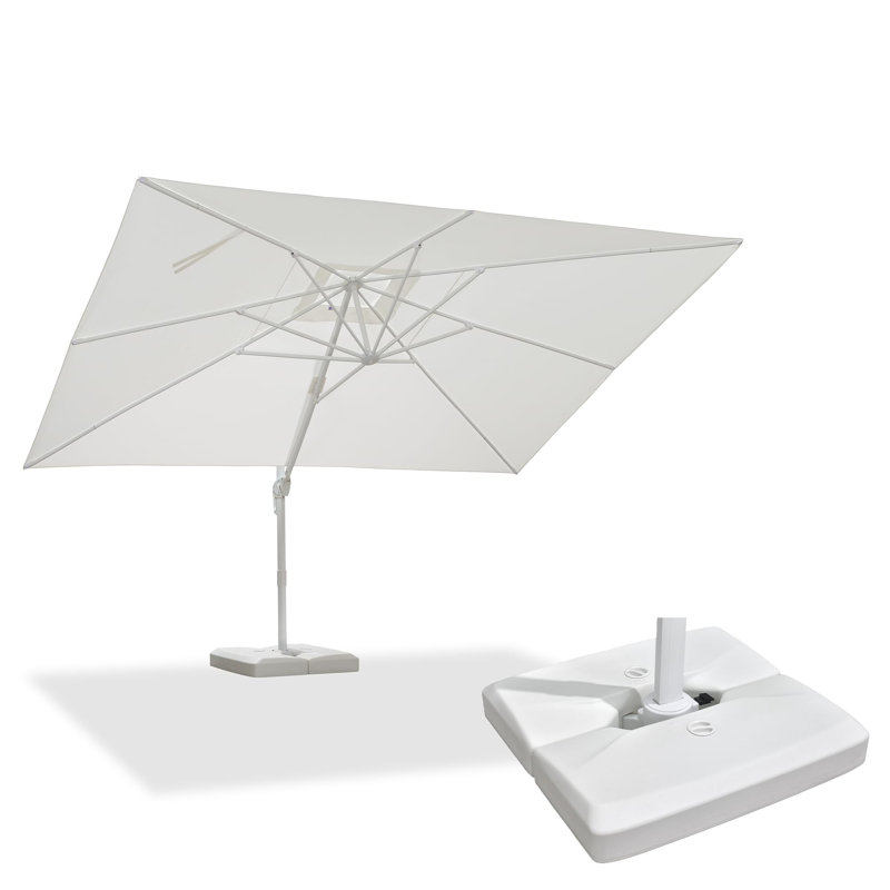 Grand parasol rectangulaire rectangulaire en porte-à-faux économique avec base blanche 10 pi x 13 pi Pole, Blanc