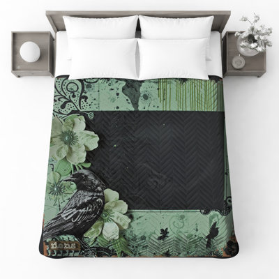 Couvre-lit matelassé Black Bird and Flowers