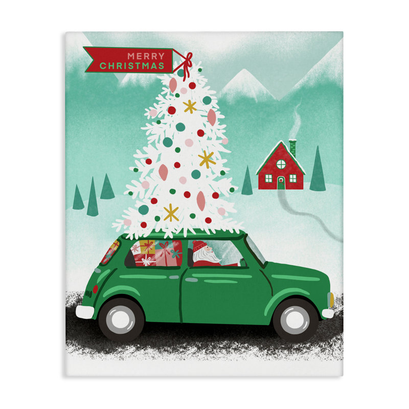 Santa Driving Christmas Car Canvas, design by Jilly Jack Designs, 20" H x 16" W