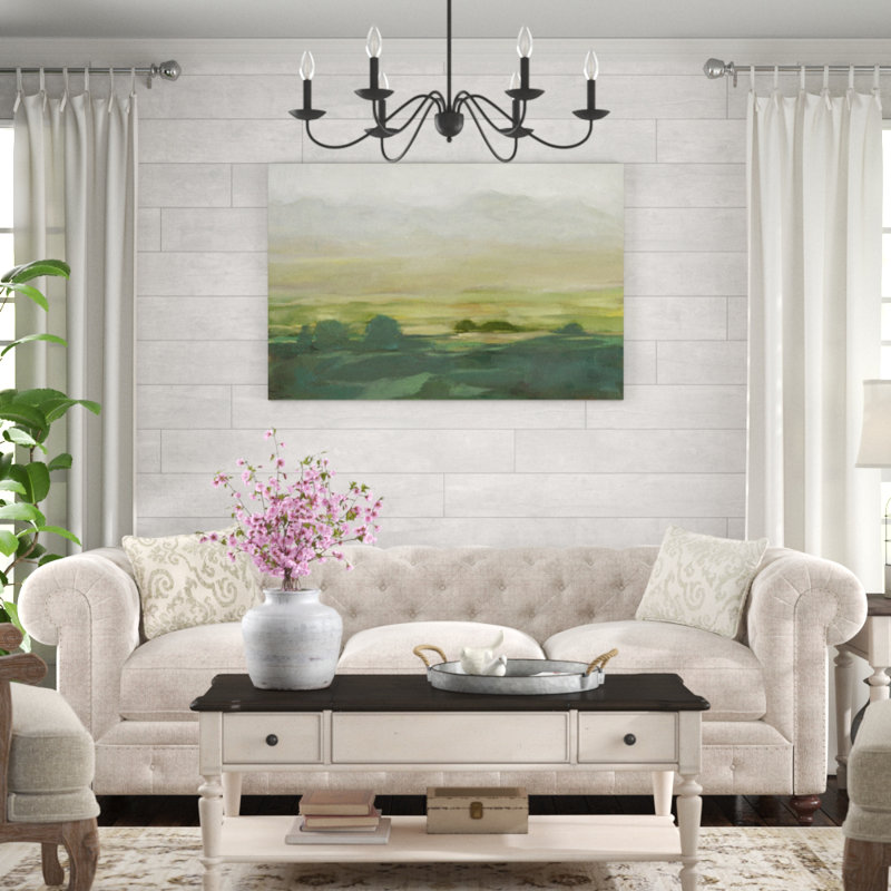 Misty Valley I by Ethan Harper - Painting Print, 81cm H x 122cm W, Black Floater Framed