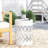 Outdoor Metal Side Table - Large, White, With Elegant Iron Cut Design Modern Table, Construction Frame-187944406