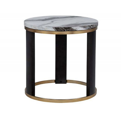 Round Icelandic Faux Marble End Table, Living Room Sofa Side Table With Accent