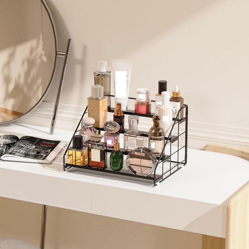 4 Tiered Spice Rack Organizer Metal Spice Rack Organizer for Cabinet, Tiered Adjustable Spice Shelf Black, 21 x 34 x 25 cm