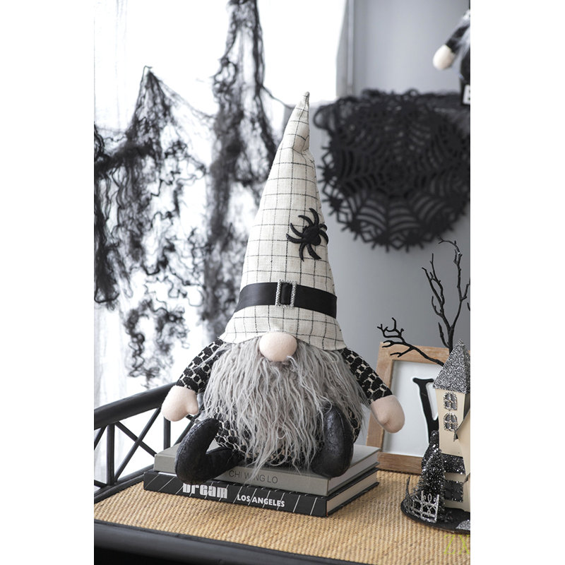 Gnome assis en tissu 10,2 x 5,5 x 23,5 po avec araignée chapeau, pour décoration d'Halloween