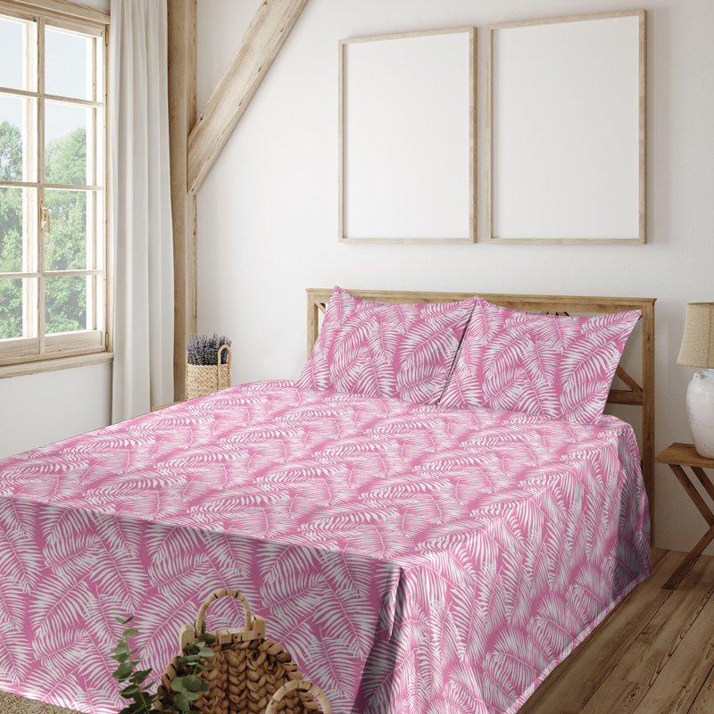 Microfiber Sheet Set, King Sheet Set with 2 Pillowcases, Pink/White Floral