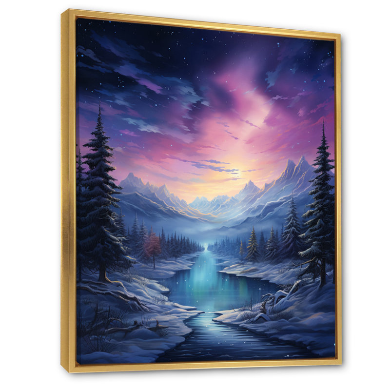 Northern Lights V sur toile, Cadre flottant doré, H 44 po x l 34 po x P 1,5 po