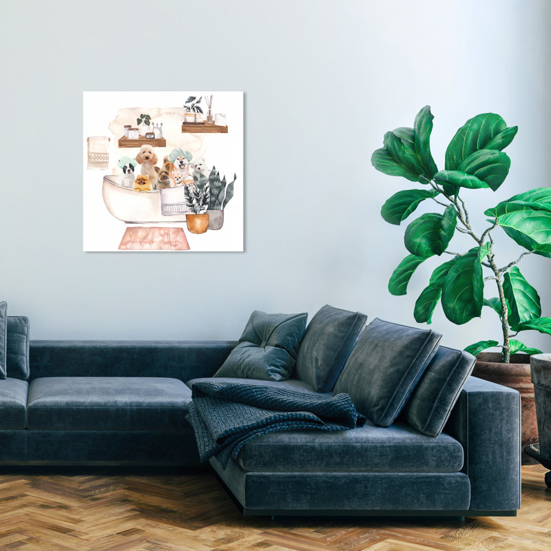 Reproduction d'art sur toile, "Dog Bath Tub" par Trinx, H 30 po x l 30 po x P 0,75 po