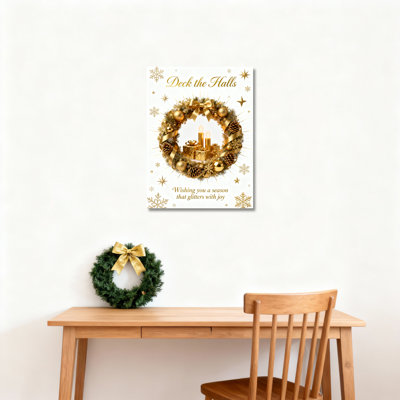 Couronne de Noël dorée avec bougies et pommes de pin, toile tendue sur châssis, ensemble de 1, pour la décoration des fêtes