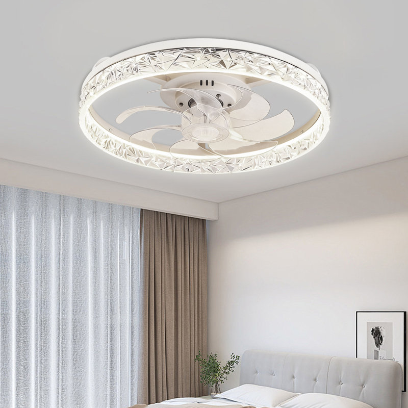 Ventilateur de plafond blanc moderne de 20 po avec lumière et télécommande, moteur à courant continu à 6 vitesses, 3 ampoules à DEL à intensité variable, profil bas