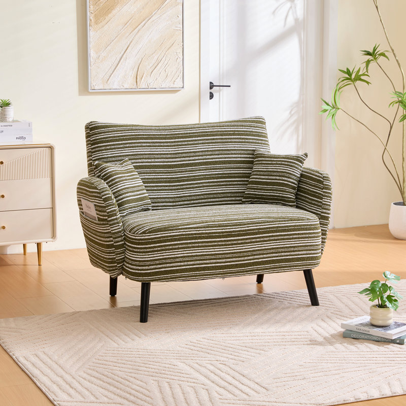 Canapé à deux places de style moderne avec accoudoirs confortables, coussins d'accoudoirs et poches de rangement, canapé à deux places profonds, canapé moderne confortable pour la chambre à coucher, les petits espaces, les appartements et le bureau