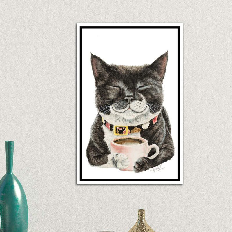 "Purrfect Morning" par Holly Simental, reproduction d’art, H 60 po x l 40po x P 1,5 po, Toile blanche encadrée