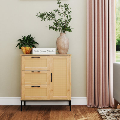 Mid-century Woven Rattan Doors Cabinet