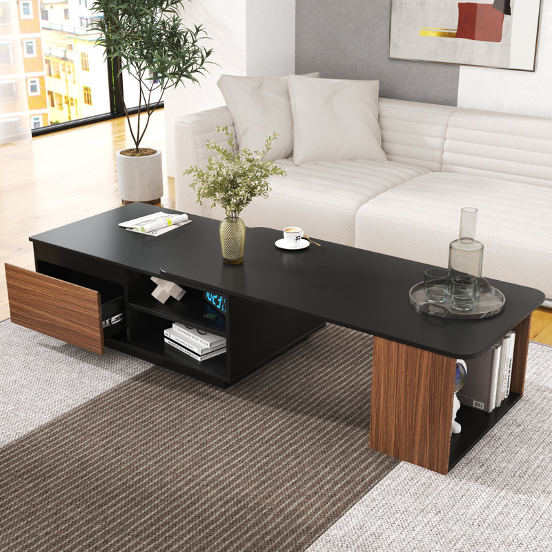 Extendable Coffee Table,  Length Adjustable Wood Coffee Table with 2 Storage Drawers for Living Room, Large Long Rectangular Centre Table