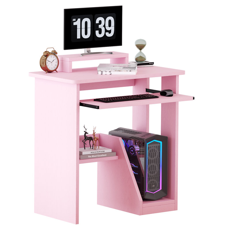 Petit bureau pour ordinateur portable avec tablettes de rangement Oveson 29,5 pouces, Rose