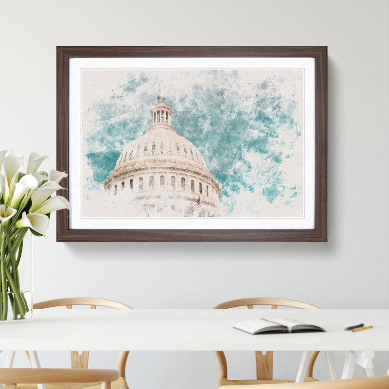 Capitol Hill White House - Picture Frame Painting Print, 36cm H x 48cm W x 2cm D, Walnut Framed