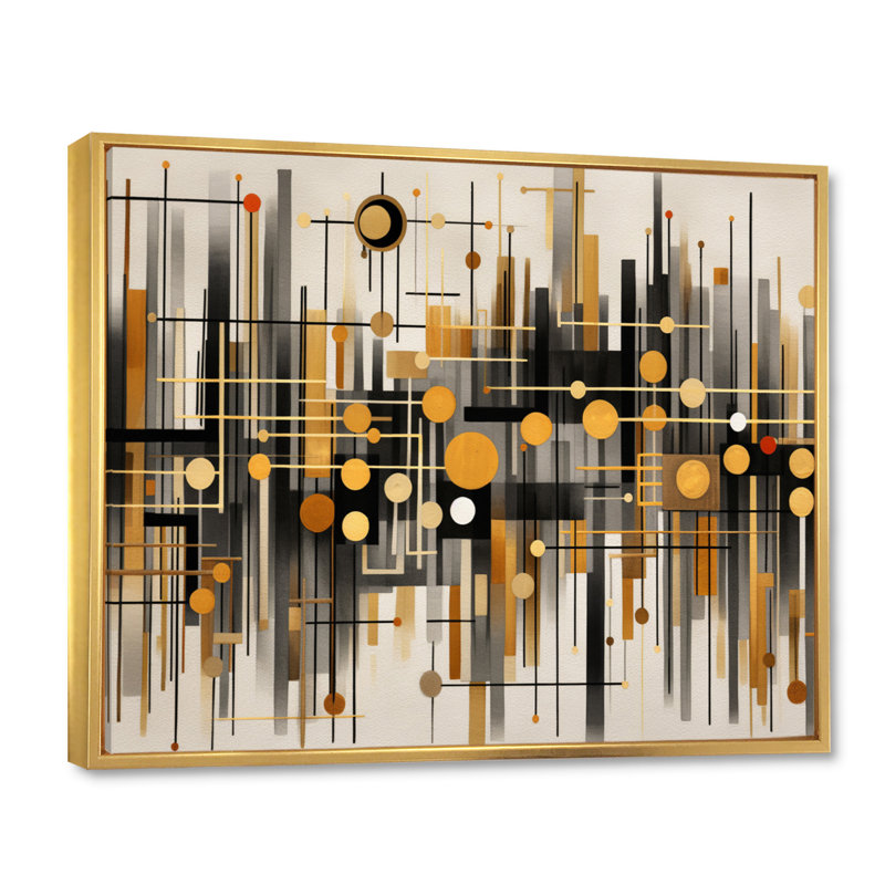 Motifs infinis dorés et noirs encadrés sur toile, Cadre flottant doré, H 24 po x l 32 po x P 1 po