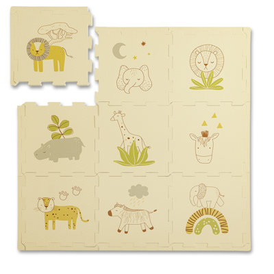 Hakuna mat: tapis de jeu pour bébé élégant: Safari - 35 x 35 po, 9 carreaux de sol en mousse, motif animal neutre, tapis de jeu épais pour ramper, temps pour le ventre, parc