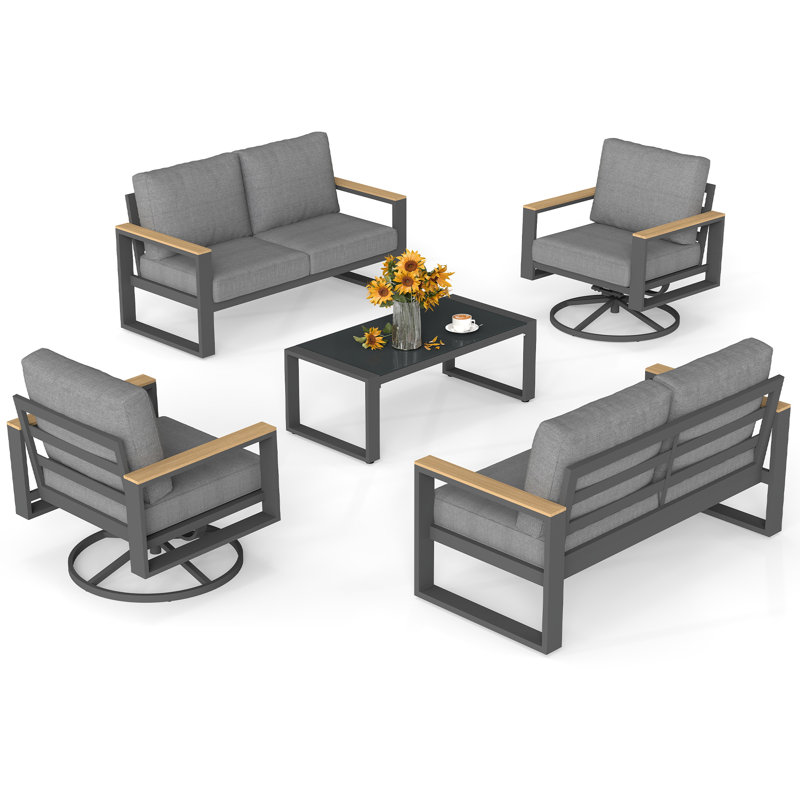 6-Person Aluminum Patio Furniture Set With Swivel Chairs