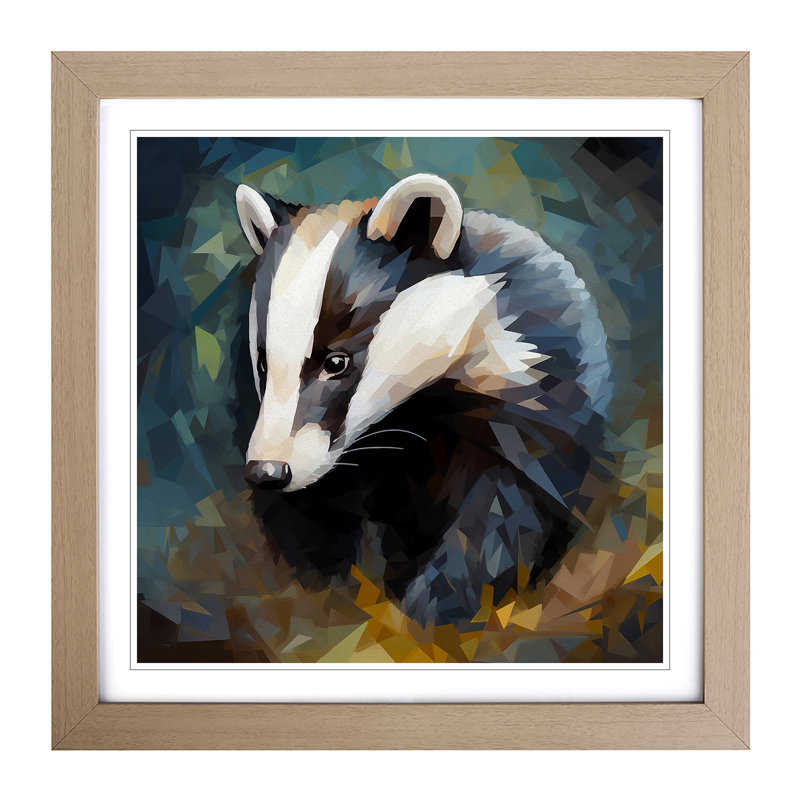 Badger Cubism No.4 - Framed Print, Oak
