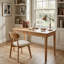 Bureau Mid-Century moderne en bois massif avec tiroirs et bords lisses pour bureau à domicile, salon, finition bois naturel-1245462289