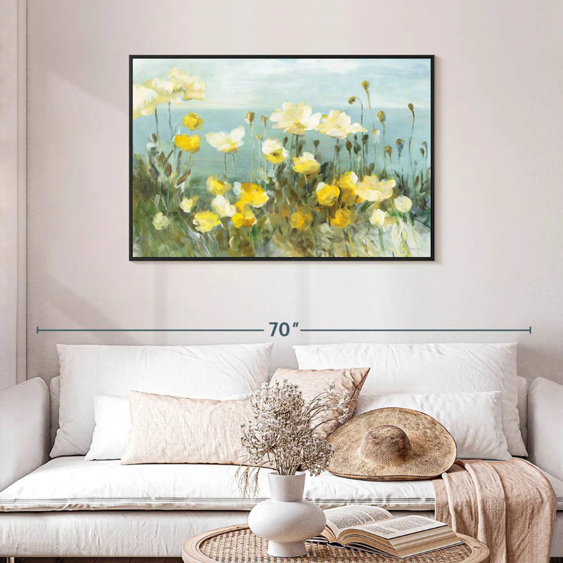 Champ de coquelicots, Cadre flottant noir, 40 po x 27 po
