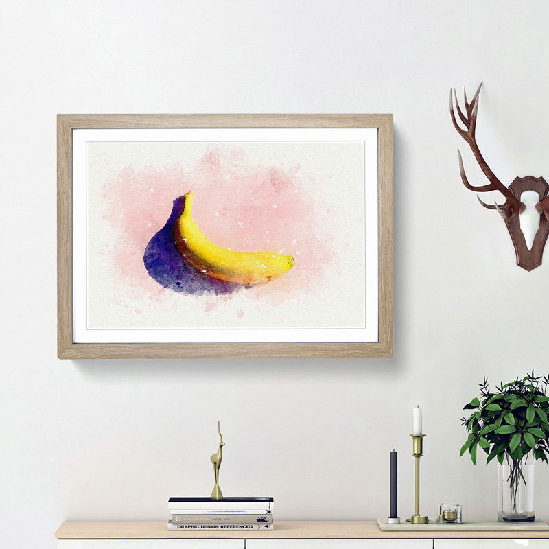 The Banana in Abstract - Picture Frame Graphic Art Print, 48cm H x 65cm W x 2cm D, Oak Framed
