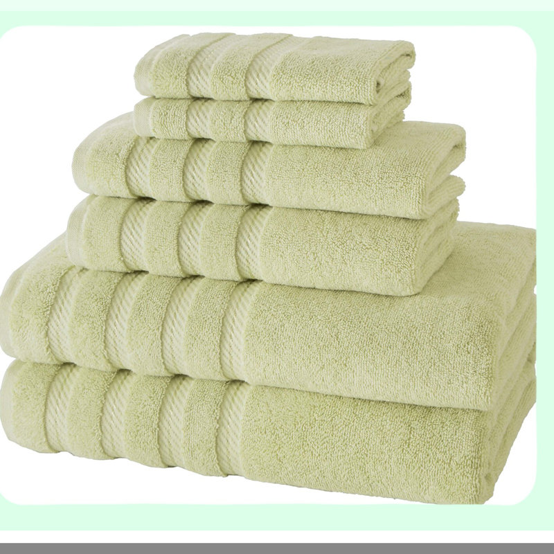 LuxSoft Cotton Towel Set - 6 Piece Premium Collection: 2 Bath Towels, 2 Hand Towels, 2 Washcloths - Light Green, 100% Cotton