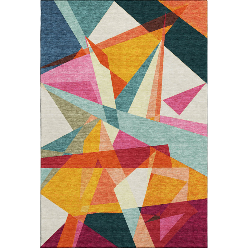Tapis géométrique Premium Varasteh AMF1666 lavable à la machine, Rectangle 9 pi x 12 pi